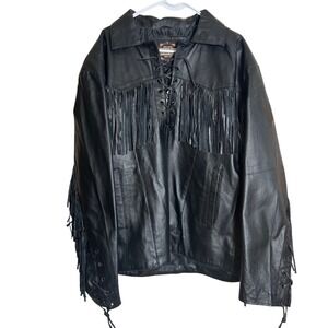 NWT Guide Gear Mens Black Leather Fringe Lace Up Biker Jacket Western Cowboy XL